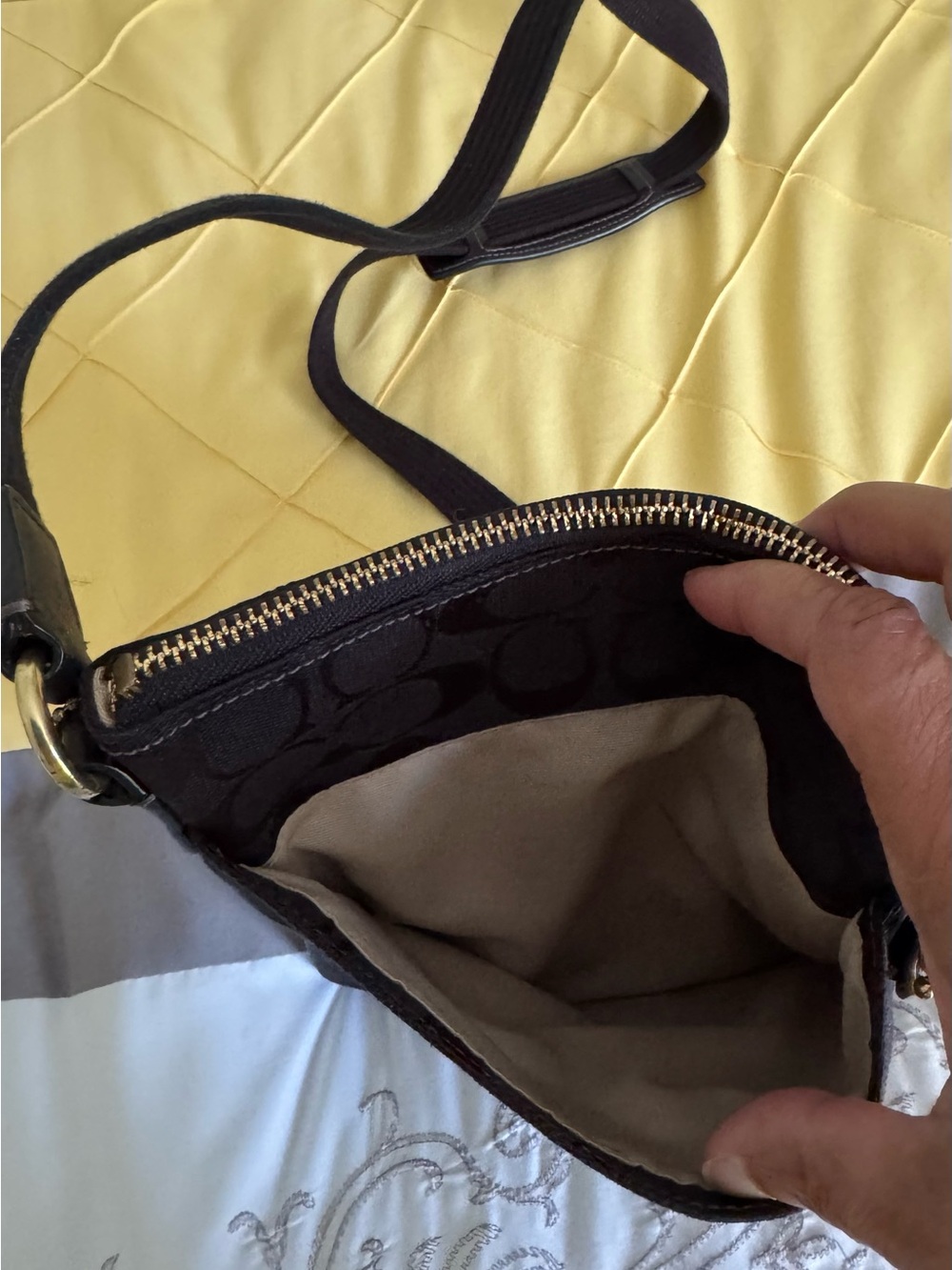 Coach Black Monogram Crossbody Bag with Cream Logo Scarf Accent - Picture 9 of 10